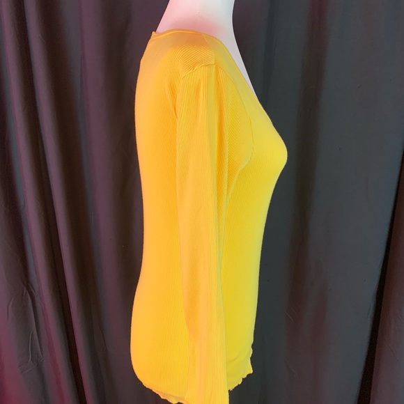 Polo bright yellow 3/4 sleeve ribbed shirt size L - Picture 5 of 6